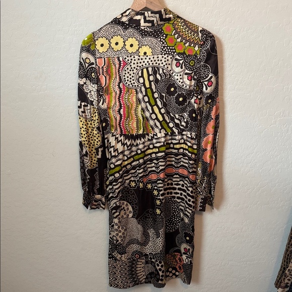 Vintage MISSONI 100% Silk Patchwork Floral Chevron Long Sleeve Midi Dress Size 4 - Picture 7 of 10